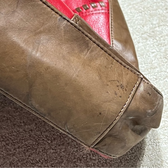 ILI New York Red Brown Whip Stitched Leather Purse Bag Crossbody Removable Strap - Picture 7 of 11